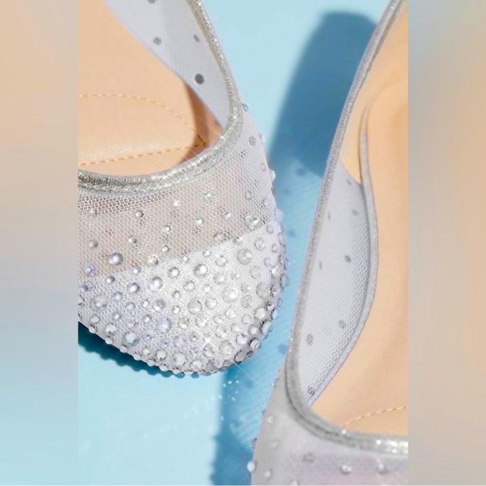 NEW David’s Bridal Illusion Toe Cap Crystal Embellished Ballet Flats